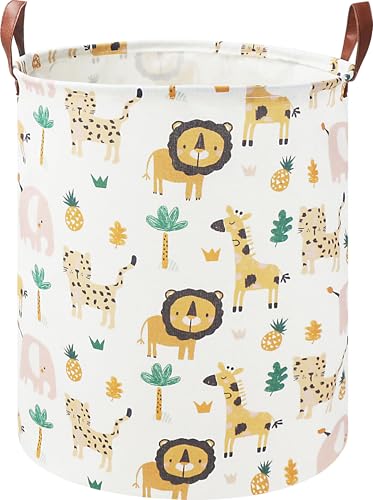 Image of HKEC 19.7" Hand-drawn Animal Laundry Basket,Kids Dirty Clothes Laundry Hamper,Waterproof Toys Storage Bin for Girls,Room Decor,Gift Baskets,Baby Nursery Hamper(Hand-drawn Animal)
