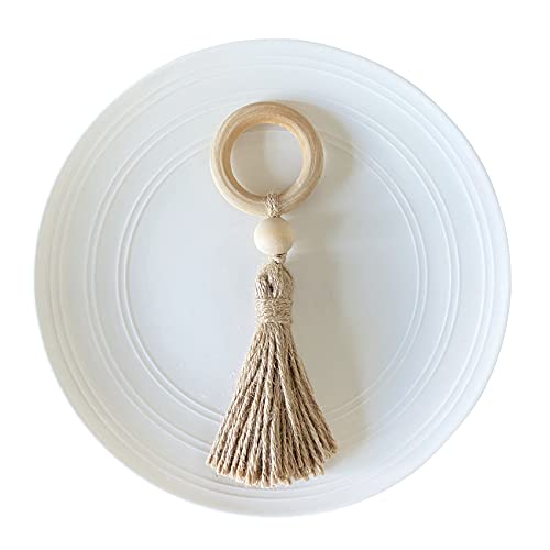 Eaferm Set Of 6 Farmhouse Napkin Rings Natural Wooden Beads Napkin Holder With Tassels Modern Tablescape Place Table Setting Dining Party Wedding Decor Accessories #TOP3