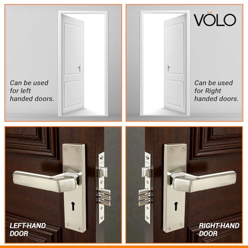Image of VOLO Stainless Steel Mortise Lock | 8 Inch Lock Body | Main Door Handle Set with Keys | Wooden Door Lockset | Hotel Office Home Door Lock | 3 Keys | 10 Year Lock Body Warranty (Silver | KY | 6007)