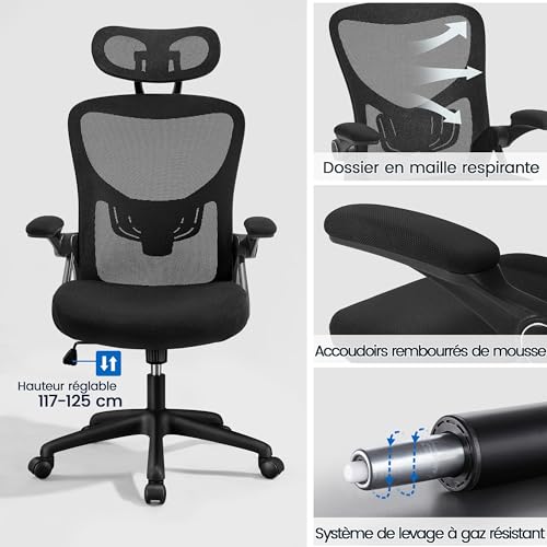 Sedia/Poltrona Ufficio Ergonomica Reclinabile con Braccioli Poggiatesta Regolabile da Scrivania a Rotelle Girevole con Schienale Alto in Rete Traspirante Nero - Sedia gaming - Immagine 8