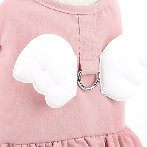 Smalllee_Lucky_Store Angel Wing Girls Dog Harness Dress And Leash Set Cat Sundress With D-Ring Puppy Skirt Spring Summer Clothes For Small Pets Yorkie Chihuahua,Pink,M #TOP7