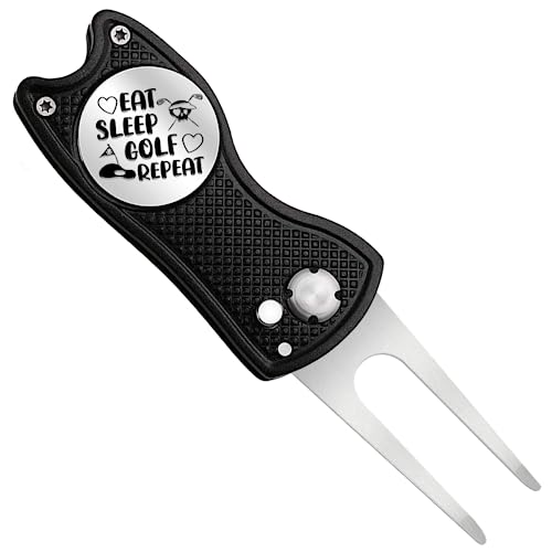 Pishavi Eat Sleep Golf Repeat Funny Golf Divot Repair Tool, Dad Golf Ball Marker, Golf Accessories for Men, Golf Gifts for Dad Grandpa Husband, Retirement Gifts for Golf Lover Coworkers Boss