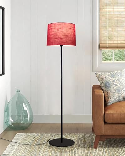 Image of Homesake Modern Floor Lamp for Living Room Traditional Farmhouse Boho Floor Lamp Mid-Century Pole Lamp with Linen Lamp Shade Modern Bohemian Corner Lamp for Living Room Bedroom Office (Red)