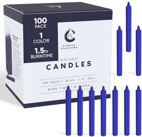 Candle Charisma 100 Blue Spell Candles - 4" Unscented Paraffin Chime Candles, Smokeless & Dripless, Colored Candles, Long Burn Time 0.43" Thick Taper Candles for Rituals,Birthdays and Parties