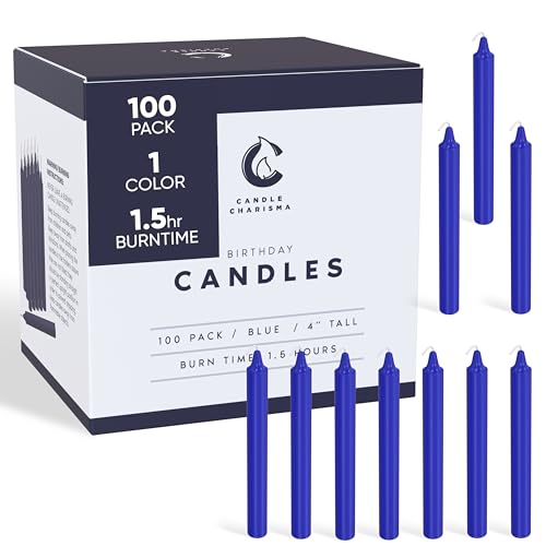 Candle Charisma 100 velas de hechizo azul – Velas de parafina sin perfume de 4 pulgadas, sin humo y sin goteo, velas de colores, 1.5 horas de tiempo de combustión, velas cónicas de 0.4 pulgadas de