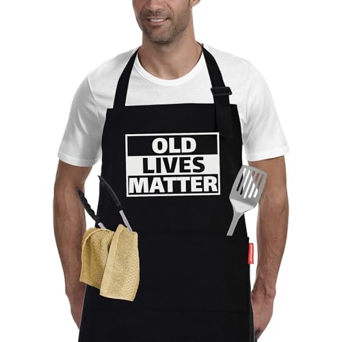 Old Lives Matter Kitchen Aprons - Funny Christmas Gifts Birthday or Retirement Gifts for Mom, Dad, Grandpa, Grandma - 50th 60th 70th Birthday Gifts for Men Women