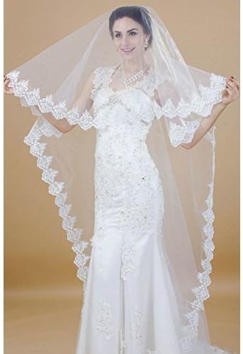 Nero Women's Charming 1 Tier Chapel Length Bridal Wedding Veil with Lace Edge (White)
