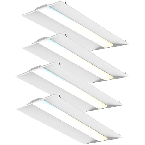 LED ENERGY PLUS 2x4 FT LED Troffer Light, 0-10V Dimmable, 120-277V Frosted Panel Light, 40W/50W/60W Wattage Switchable Center Basket Light, 3000K/4000K/5000K Selectable,UL & DLC Listed (4 Pack) Cover