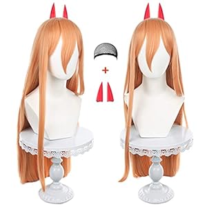 Lwiuentx Anime Cosplay Power Peluca Larga Recta para Hombres Mujeres Fiesta de Halloween + Gorro de Peluca Gratis