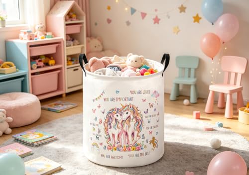 Image of Baby Laundry Hamper kids laundry Basket Waterproof Laundry Bag for Bedroom Clothes Organizer Room Decor(Butterfly Unicorn)