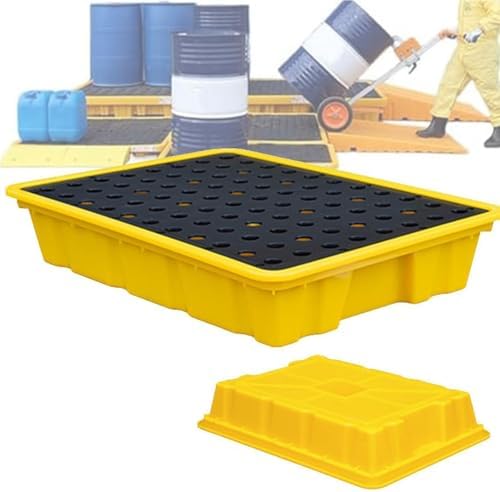 Spill Containment Pallet with Grating - High Load Capacity for Chemical Drum Storage - Modular Spill Protection Solution for Industrial Use