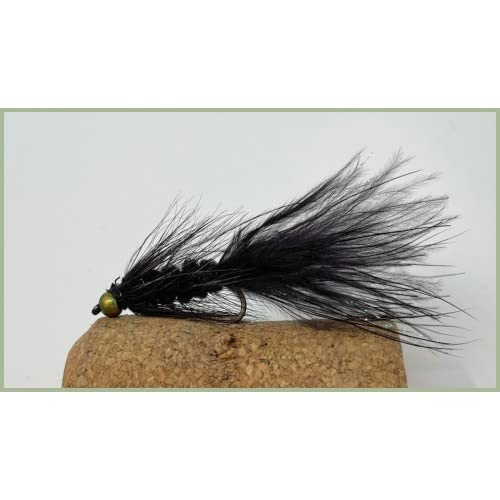 6 Pack of Goldhead Black Woolly Bugger Trout flies, Choice of Sizes (8)