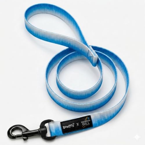 Image of Bowlers Dog Leash for Small, Medium & Large Dogs | Blue & White Design | Durable Nylon Pet Walking Lead | Strong Metal Hook | Comfortable Grip