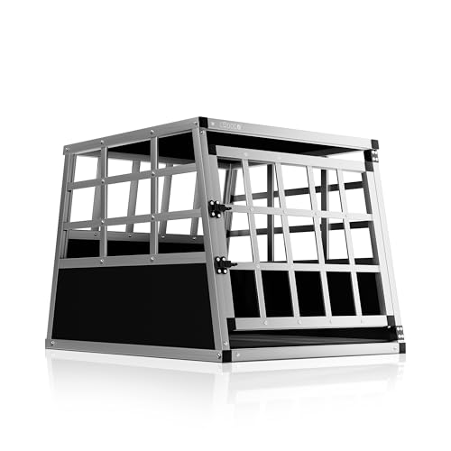 CADOCA® Cage de Transport M pour Animaux Aluminium MDF Noir Argent Caisse Chien boîte Box de Transport Voiture
