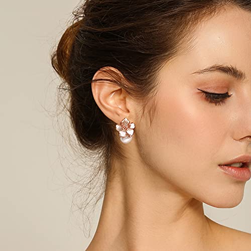 Kemstone Rose Gold/Silver Plated Flower Pearl Earrings Stud/Clip On for Women3