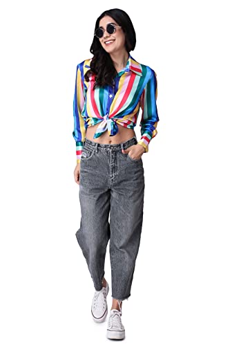 Image of POPWINGS Printed Full-Sleeves Regular-Fit Satin Printed Shirt for Women Stylish Western Casual Wear