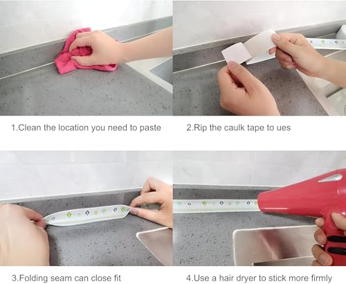 Image of Waterproof Caulk Tape for Kitchen & Bathroom | Self-Adhesive Sealing Strip for Sink, Tub, Toilet, Countertop & Wall Corners | Oil-Proof Mildew-Resistant Gap Sealer Tape