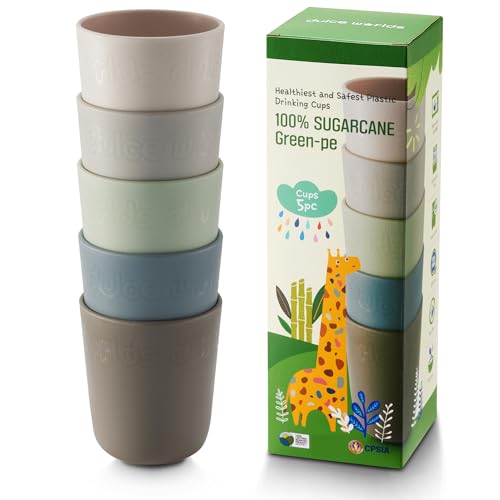 Dulce Worlds BIO ZUCKERROHR Kleinkindbecher 300 ml 5 Stück - LFGB & USDA Zertifizierter Kinderbecher - BPA Frei - Spülmaschinenfest Wiederverwendbar Unzerbrechlich Graublau