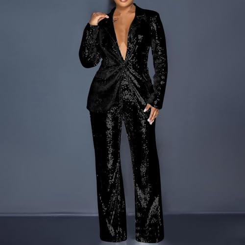 Sequin Pants Suit for Women Dressy Formal Glitter Blazer Sets 2 Piece Outfits Sparkly Disco Wedding Party Tuxedos2