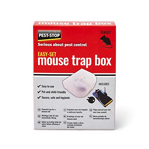 Pest-Stop Easy Set Mouse Trap Box – Reusable Snap Trap in Enclosed Housing – Indoor Use – Safe for Homes with Pets & Children – Quick Set-Up, Durable Plastic – Black
