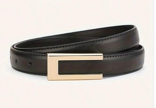 Women’s Slim Leather Belt with Gold Rectangular Buckle Adjustable Waist Design for Dresses Jeans Skirts Outfits-image-24