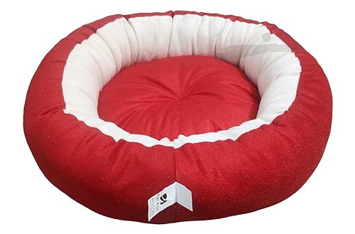 Image of Medium Size Dog Bed for Medium Size Dogs, Puppies, Kitten and cat Bed Velvet Fabric Dual Color Red-Cream Anti Skid Bottom Washable Export Quality Pet Bed