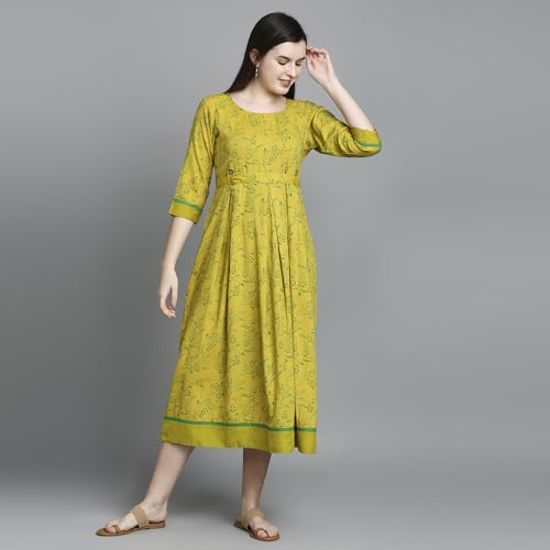 Image of DUMMY SHAPE Feeding Kurtis for Women Cotton | Fashionable Printed Green Maternity Kurta with Nursing Zippers for Pre & Post Partum (DS-MAT-P056-S)