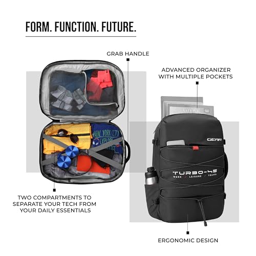 Image of Gear Turbo 21 inch /45L Large Water Resistant Anti theft Laptop Backpack with Raincover | Backpack | Daypack |Briefcase | Travel Bag For Men /Women (Black - Black)