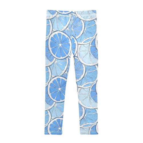 senya Girls Printed Leggings Yoga Pants Lemon Blue Pattern for Kids in 4t to 10 Years, 4T2