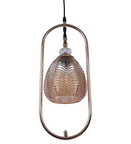 Image of ELIANTE Modern Glass Hanging Light for Living Room & Dining Area | Metal Ceiling Lamp with Elegant Glass Shade | 3 Years Warranty | Free Bulb (Amberic)