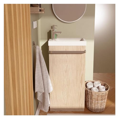 MOB-IN Meuble Lave-Mains sur Pieds Johann décor chêne + Vasque + Robinet