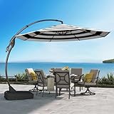 Grand patio 12FT Outdoor Round Offset Umbrella Large Patio Aluminum Cantilever Umbrella with Base for Garden Deck Poolside (Black & White, 12 FT)