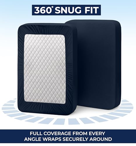 Image of Utopia Bedding Extra Deep Pocket Queen Fitted Sheet, Fits up to 21 Inch Mattress - Hotel Luxury, Soft, Breathable and Comfy - Shrinkage and Fade Resistant - Easy Care (Navy)