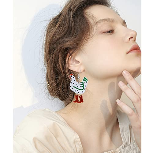 Funny Cute Kawaii Acrylic Big Hen Chicken Drop Dangle Earrings Thanksgiving Anime Turkey Animal Earrings For Women Girls Fashion Charm Jewelry Gifts (White) #TOP4