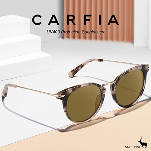 Carfia Retro Fashion Polarized Sunglasses For Women Hand-Crafted Acetate Frame Metal Bridge Eyewear Ca5012 Pink Tortoise Frame Brown Lens #TOP4