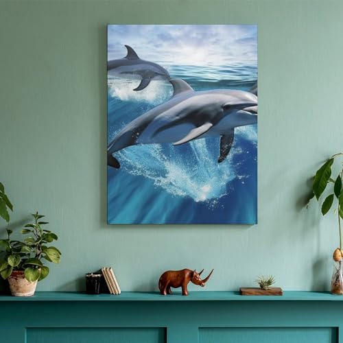 Toile murale dauphins moderne 30x40 cm pour salon et bureau - 5
