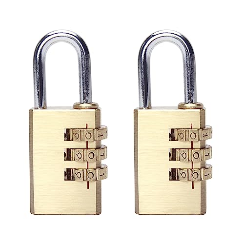 Image of 3 Digit Combination Padlock Solid Brass Padlock Heavy Duty Combination Lock Big 3 Rounds for Indoor and Outdoor Small Safety Luggage 2Pcs