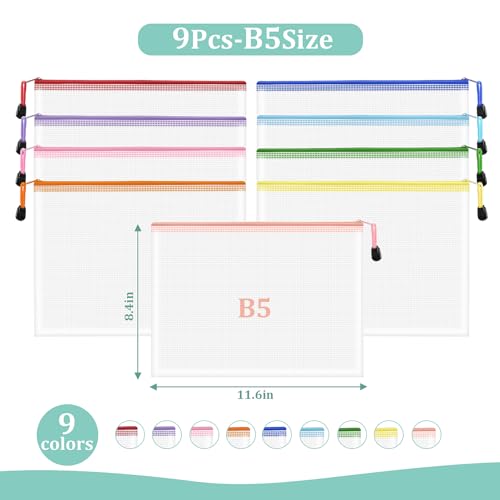 Image of 9pcs Mesh Zipper Pouch Bags, B5 Zipper Pouch, Mesh Bags with Zipper, Plastic Zipper Pouches, 9 Colors Zipper Pouches for Organizing, Board Game Storage, Travel, School Office Organize