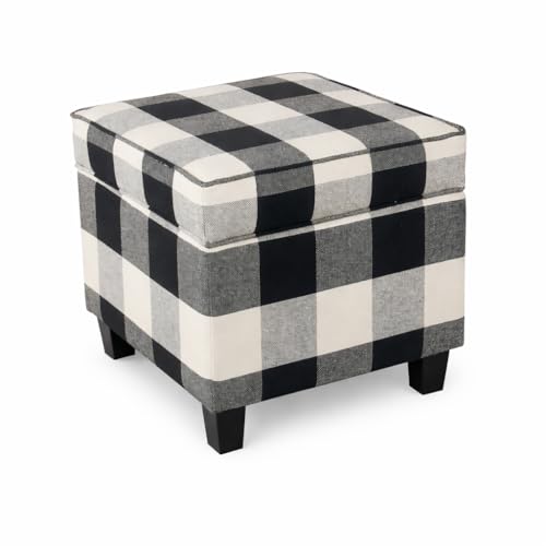 Image of HomePop Home Decor | K7342-F2262| Classic Square Storage Ottoman with Lift Off Lid | Ottoman with Storage for Living Room & Bedroom, Black Plaid Large