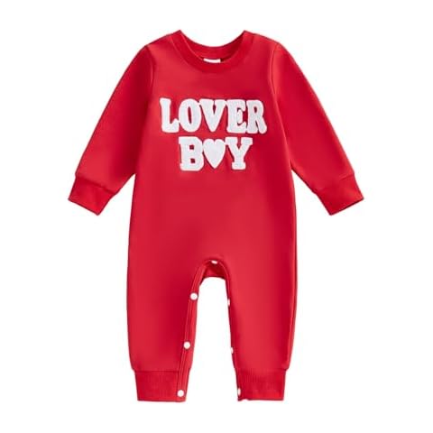 Rourufy Baby Boy Valentines Outfit Newborn One Piece Jumpsuit Long Sleeve Onesie Infant Cute Romper Spring Fall Clothes (A Lover Boy Red, 3-6 Months) Cover