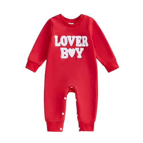 Michellecmm Newborn Baby Boy Valentines Outfit Love Letter Embroidery Romper Jumpsuit Long Sleeve Bodysuit One Piece Clothes (Ba Red 6-12 Months)