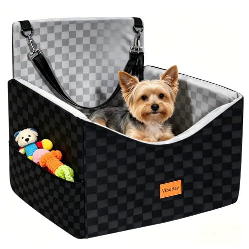 Dog Car Seats for Small Medium Dogs Up to 35lbs | Elevated Dog Booster Seat with Detachable Washable Cover & Cushion | Memory Foam Pet Car Travel Seat with Safety Belt and Storage Pockets (Black Grey)