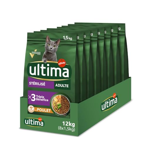 Ultima Trockenfutter für sterilisierte Katzen, Erwachsene, mit Huhn, 8 x 1,5 kg
