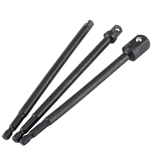 Yuhtech Adattatore per chiave a bussola, 3 pezzi, 150 mm, codolo esagonale a quadrato, set di punte da trapano da 1/4', 3/8', 1/2', adattatori per cacciavite elettrico