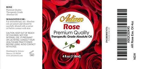 Artizen Rose Essential Oil (100% Pure & Natural - Undiluted) Therapeutic Grade - Huge 4Oz Bottle - Perfect For Aromatherapy, Relaxation, Skin Therapy & More! #TOP6