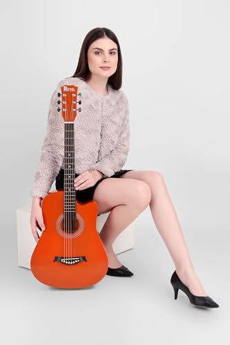 Image of Revel 38 Inch Glossy Acoustic Guitar for Beginners and Professionals with Signature Guitar Feel, Westwood Guitar Style Set with Picks. (ORANGE)