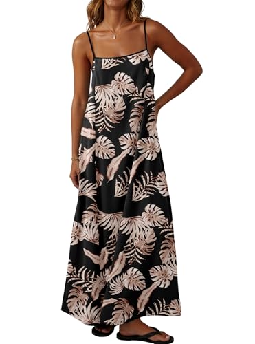 Lepunuo Summer Dresses for Women Casual Boho Maxi Dress Sleeveless Spaghetti Strap Flowy Elegant Holiday Party Dresses