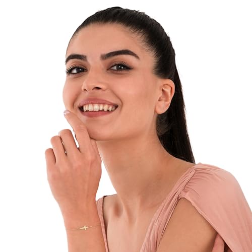 14K Gold Plated Cross Bracelet for Women, Bracelets, Real Gold Sideways Adjustable Bracelet for Women, Christian Baptism Gift4