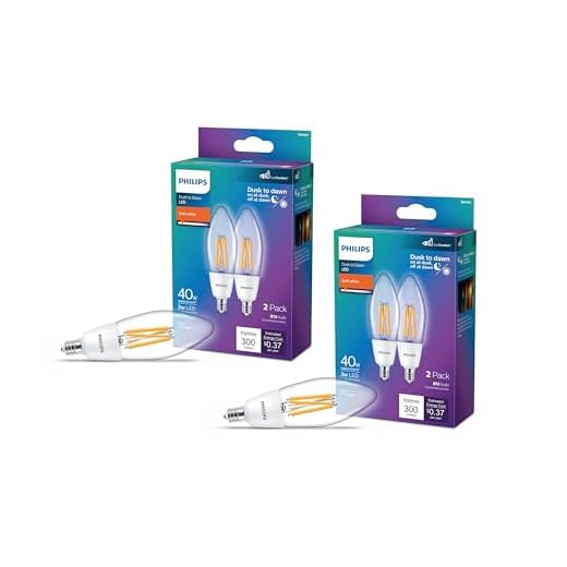 PHILIPS LED 40W B12 4-Pack Dusk to Dawn Soft White (2700K) 300 Lumen (3W = 40W) Clear Flicker-Free Candelabra Light Bulbs