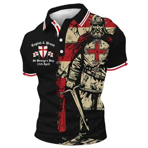 St Georges Day T-shirt à manches courtes pour homme - Polo Saint George - Motif graphique patriotique - Col montant - Polo décontracté - Chemise d'été -...